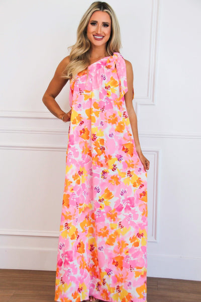 Lesia Floral One Shoulder Maxi Dress: Pink/Yellow/Orange Multi - Bella and Bloom Boutique