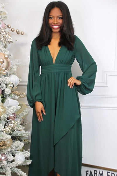 Hidden Gems High Low Maxi Dress: Emerald Green - Bella and Bloom Boutique