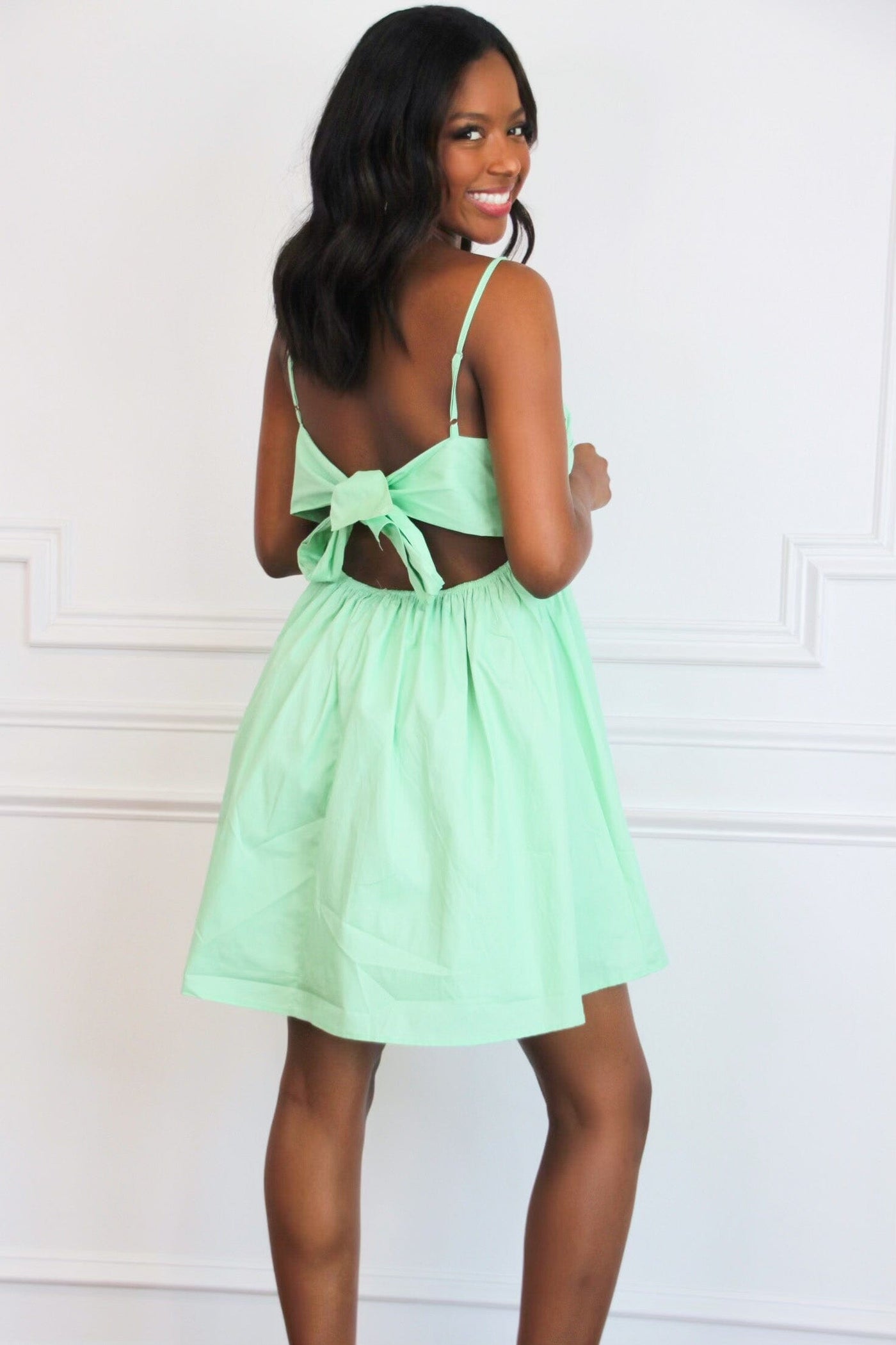Tilly Babydoll Bow Back Dress: Mint Green - Bella and Bloom Boutique
