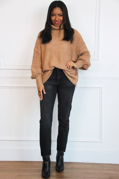Count Me In Oversized Turtleneck Sweater: Mocha - Bella and Bloom Boutique