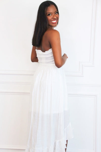 Kellie Smocked Midi Dress: White - Bella and Bloom Boutique