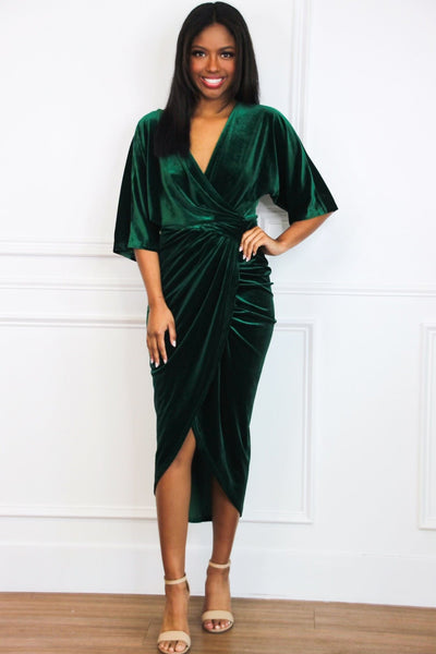 Loving You Is Easy Midi Dress: Emerald VELVET - Bella and Bloom Boutique