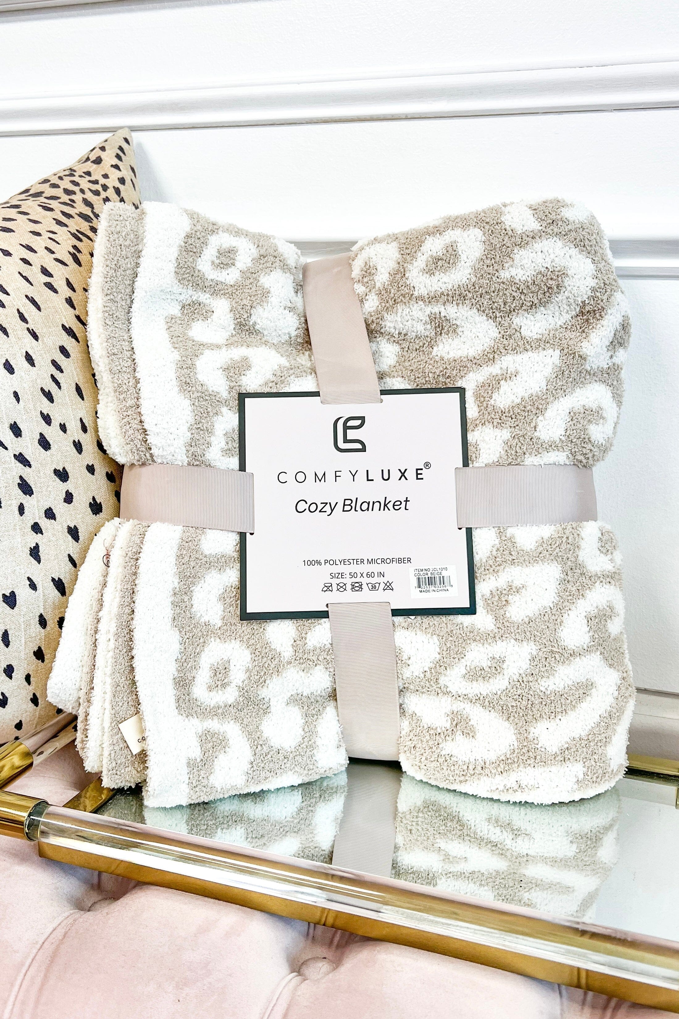 So Soft Leopard Blanket Taupe Bella and Bloom Boutique