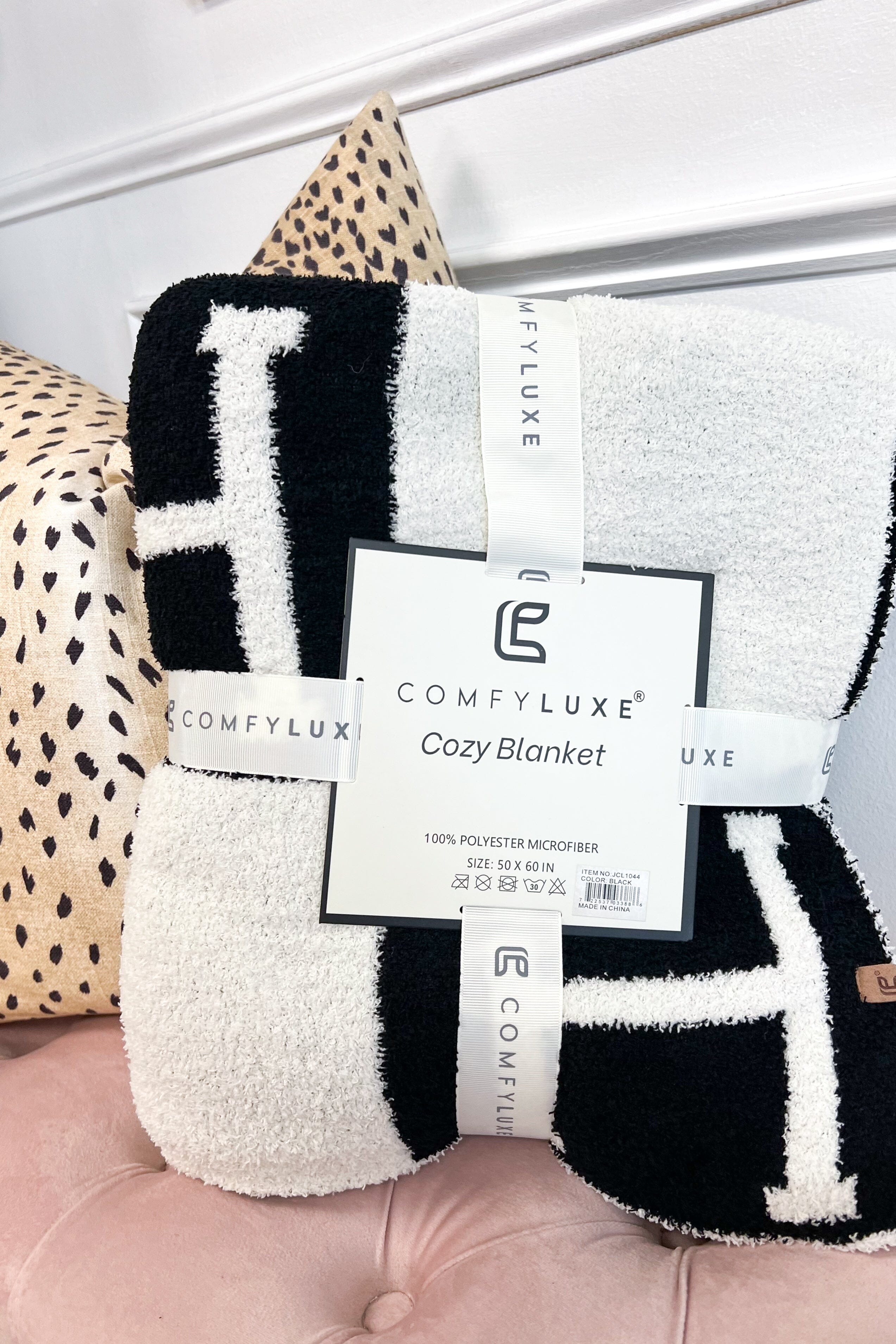 H Blanket Black Ivory Bella and Bloom Boutique