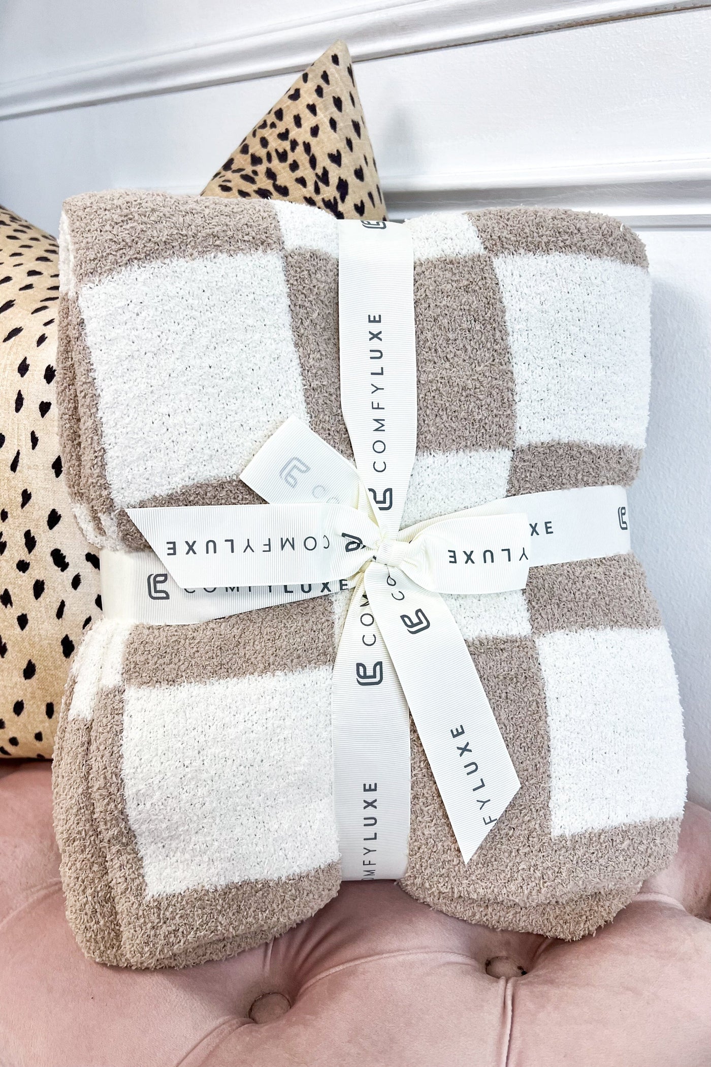 Checkered Blanket: Taupe/Ivory - Bella and Bloom Boutique