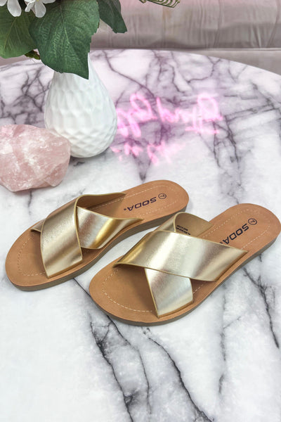 Cross My Heart Sandals: Gold - Bella and Bloom Boutique