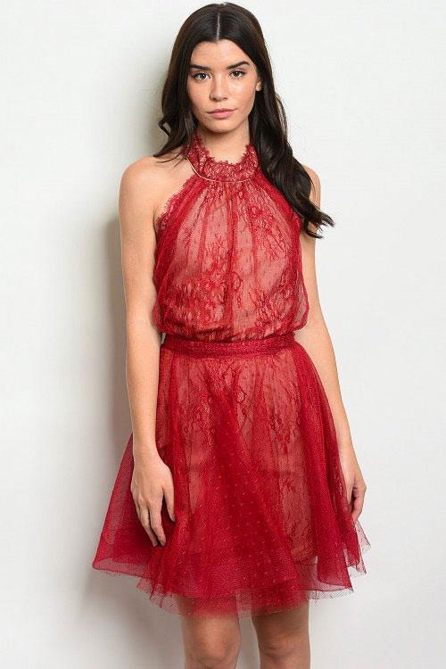 Bella and Bloom Boutique - Cocktail Party Dress: Red/Nude Small / Red/Nude Bella and Bloom Boutique - Cocktail Party Dress: Red/Nude Small / Red/Nude