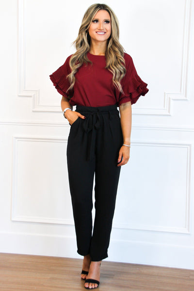 RESTOCK: Grace Ruffle Top: Burgundy - Bella and Bloom Boutique