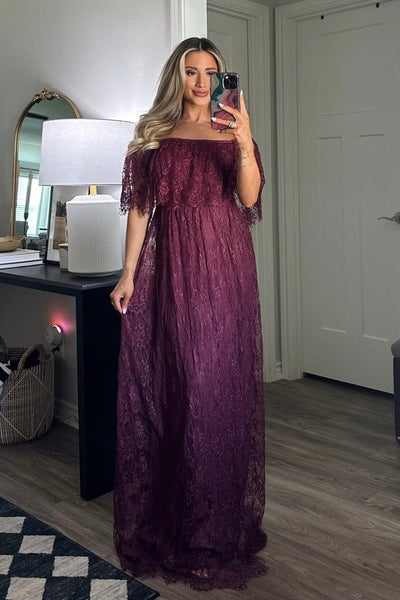 Enchanted to Meet You Lace Maxi Dress: Burgundy - Bella and Bloom Boutique