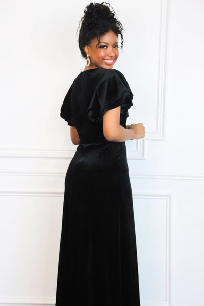 Campbell Velvet Maxi Dress: Black - Bella and Bloom Boutique