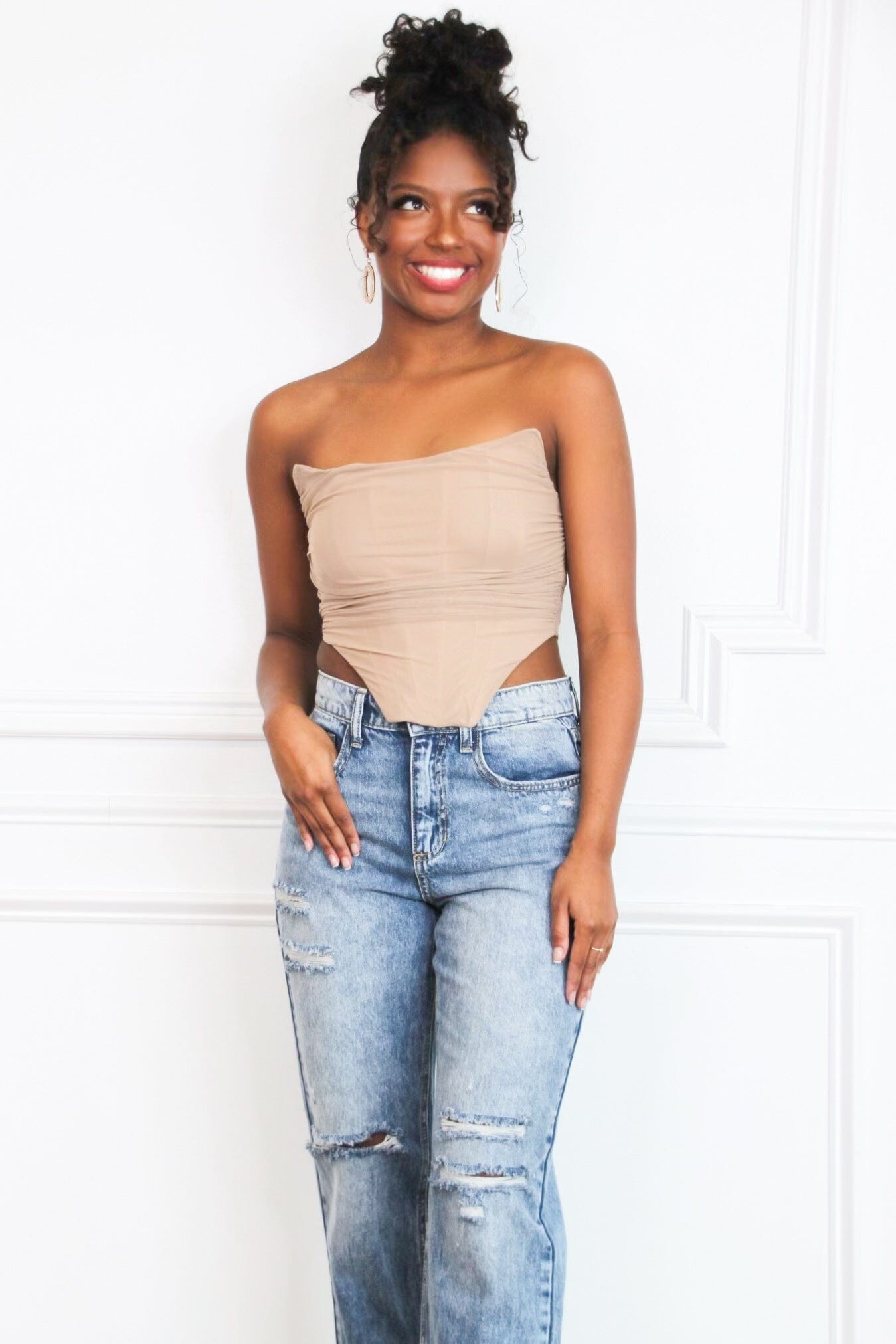 Cool Girl Bustier Crop Top: Taupe - Bella and Bloom Boutique