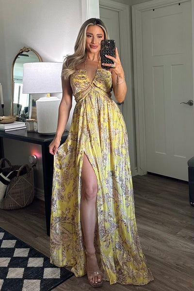 Bring on the Sunshine Cutout Maxi Dress: Yellow Multi - Bella and Bloom Boutique