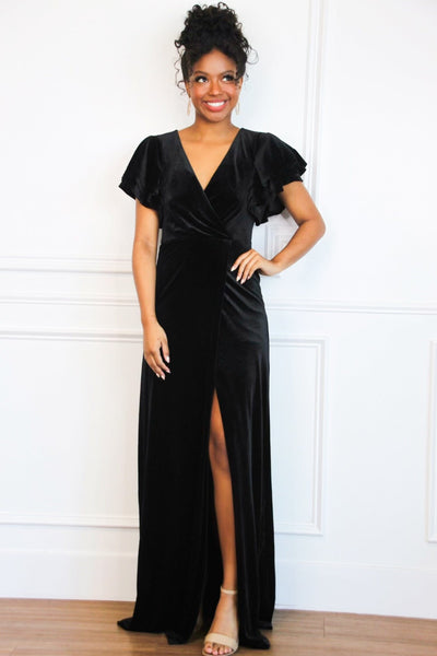 Campbell Velvet Maxi Dress: Black - Bella and Bloom Boutique