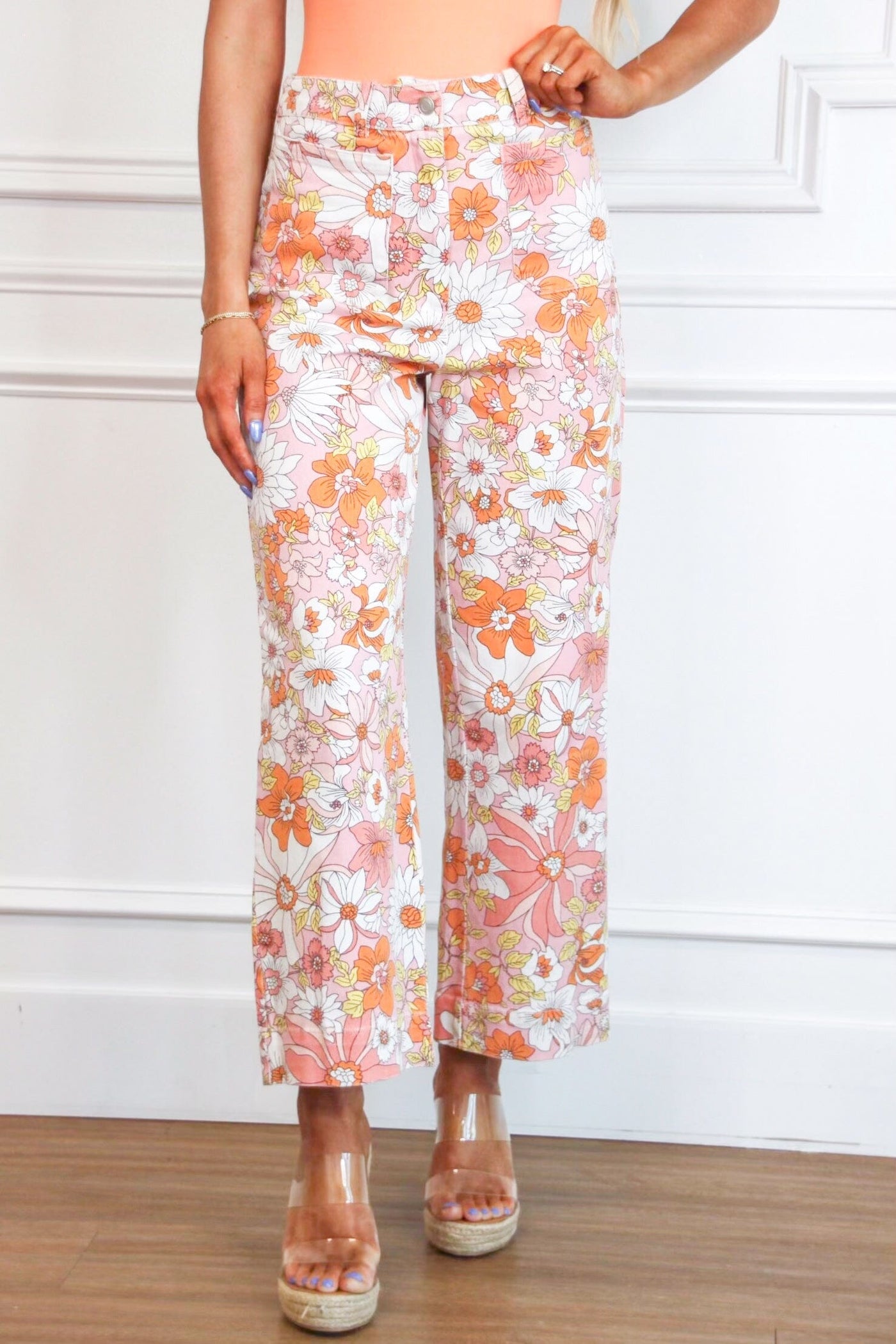 Floral Fantasy Pants: Apricot - Bella and Bloom Boutique