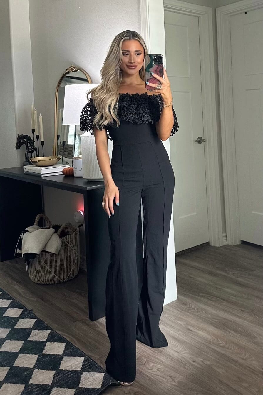 Own the Room Off Shoulder Jumpsuit: Black - Bella and Bloom Boutique