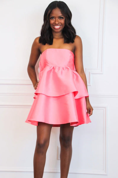 Hallie Rae Strapless Tiered Dress: Bright Rose Pink - Bella and Bloom Boutique