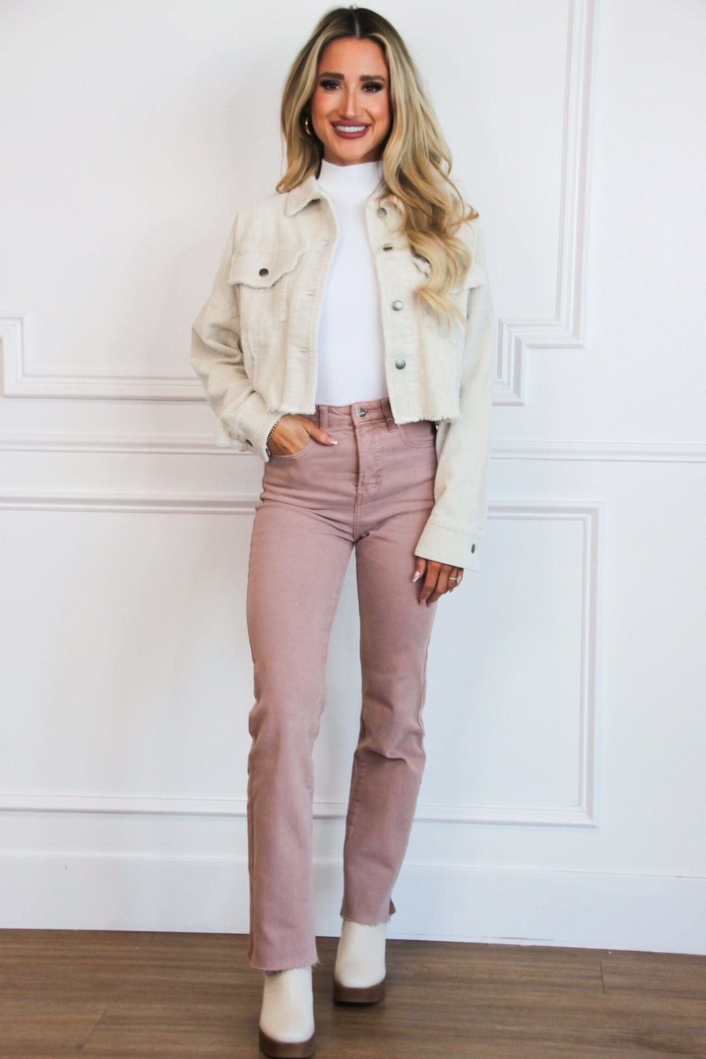 Tinley Corduroy Cropped Jacket: Cream - Bella and Bloom Boutique