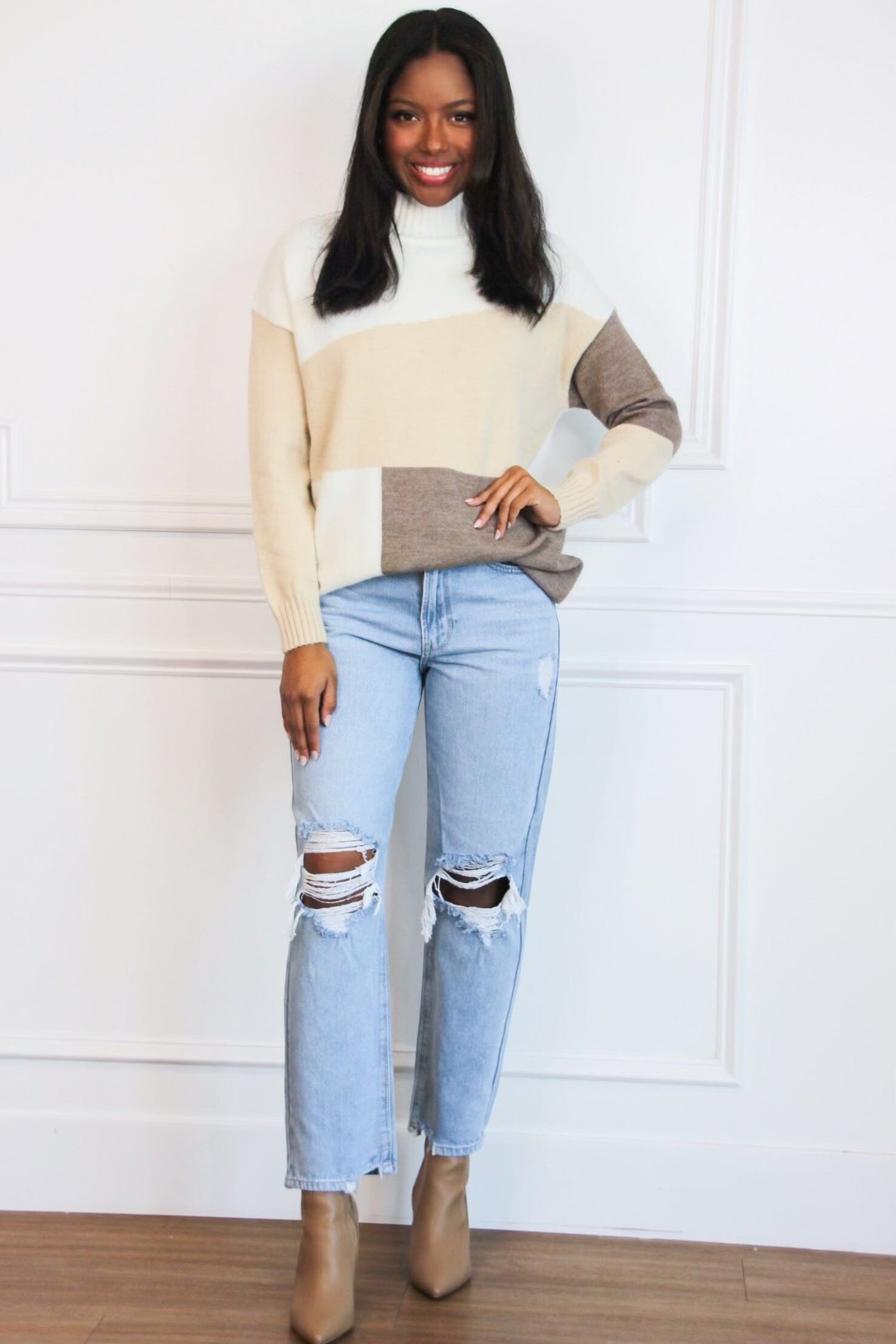 Born With It Colorblock Sweater: Cream Multi - Bella and Bloom Boutique