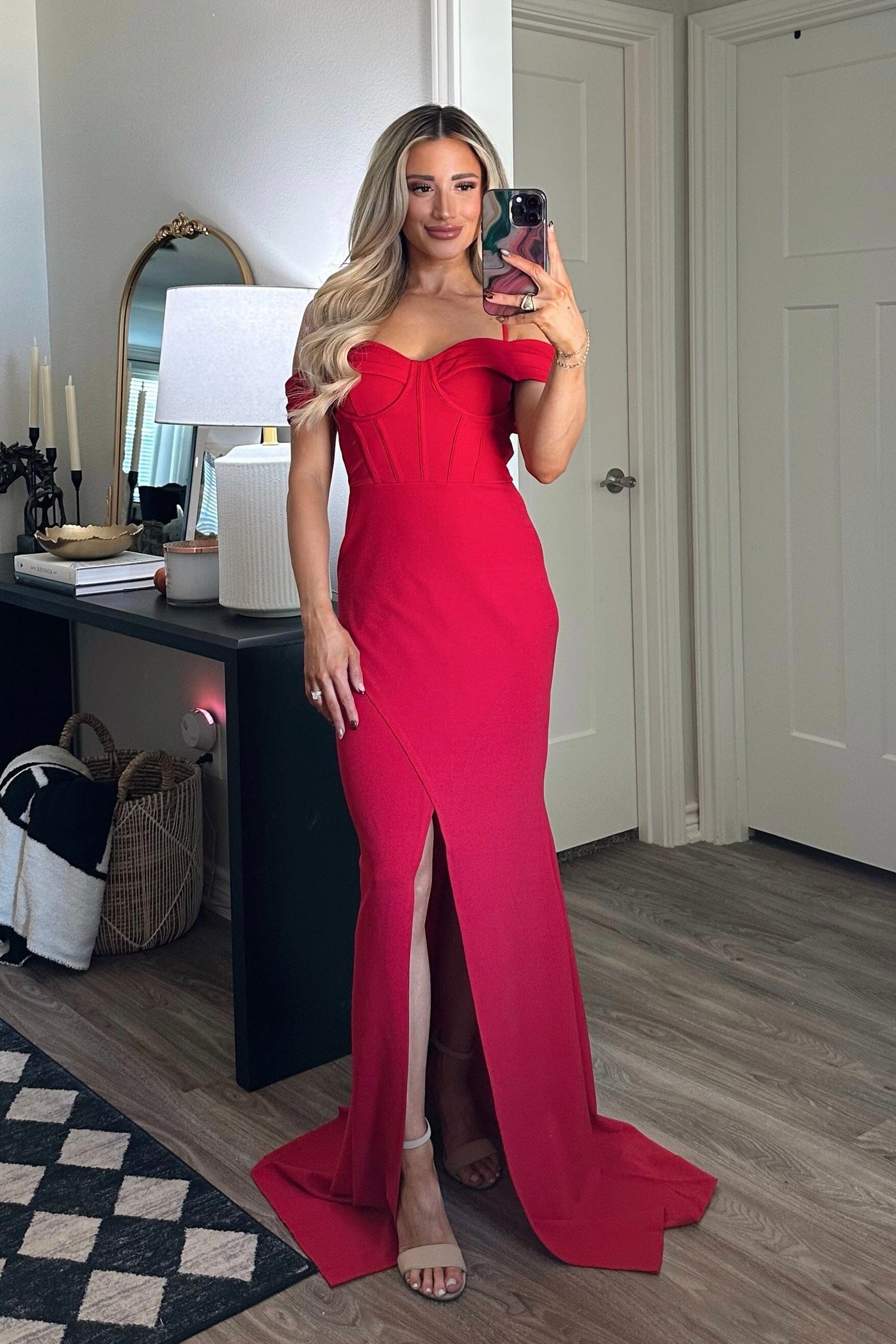 Perfectly Content Bustier Maxi Dress: Red - Bella and Bloom Boutique