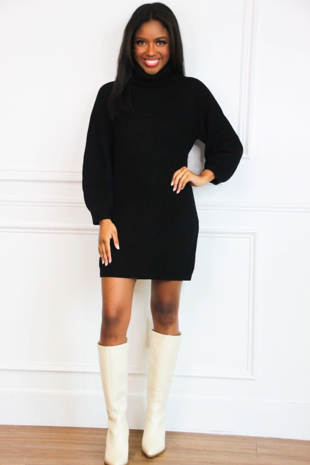 Bella and Bloom Boutique - Mayci Turtleneck Sweater Dress: Black
