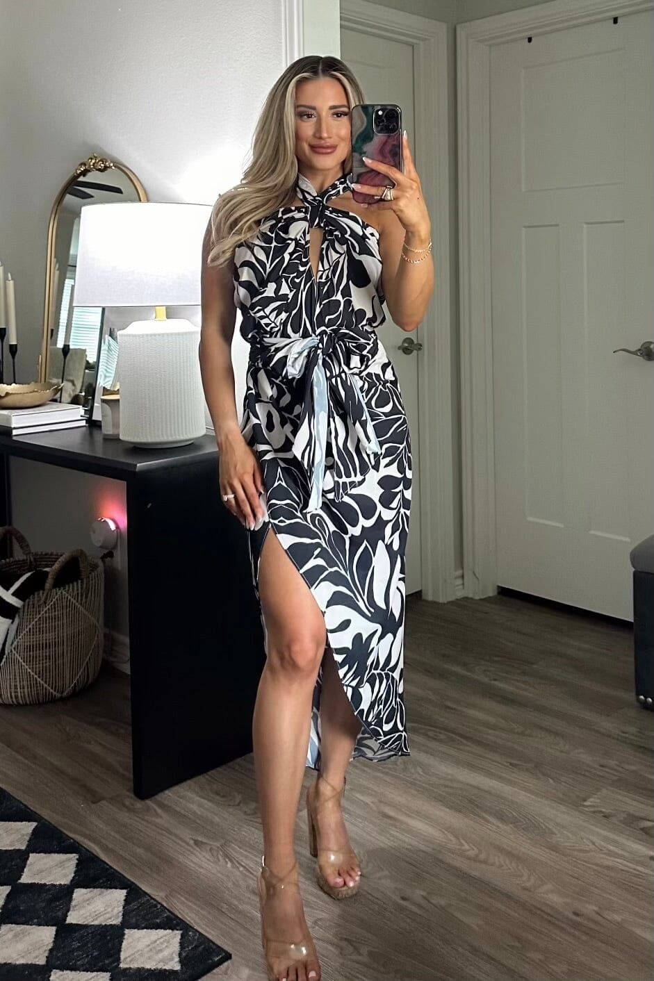 La Jolla Printed Halter Midi Dress: Black Multi - Bella and Bloom Boutique