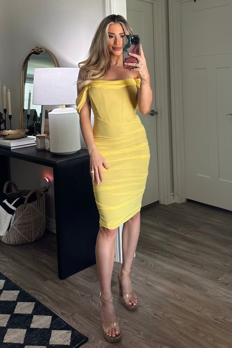 Weslee Bustier Off Shoulder Dress: Lemon - Bella and Bloom Boutique