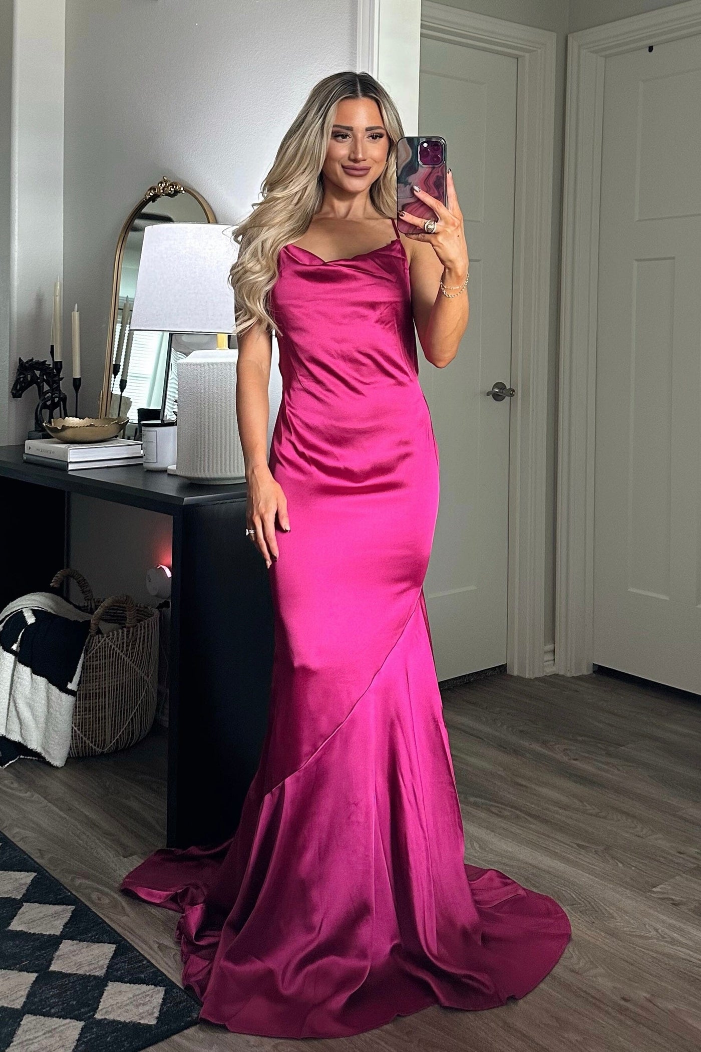 Ezra Cowl Back Satin Maxi Dress: Magenta - Bella and Bloom Boutique