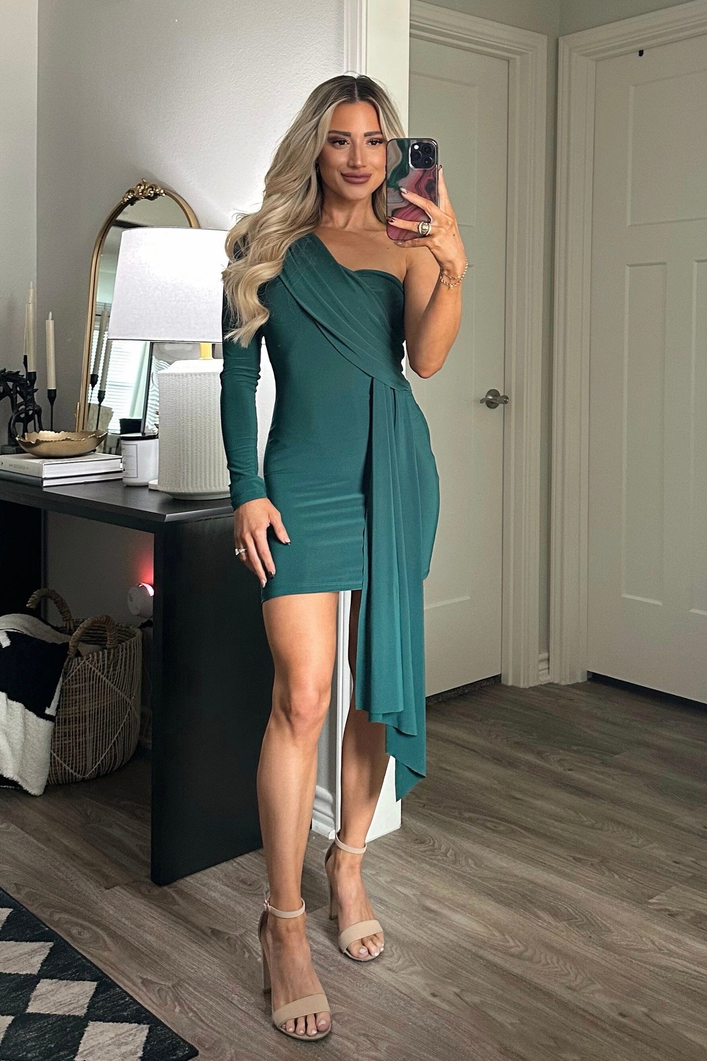 Forget Your Troubles One Shoulder Dress: Emerald - Bella and Bloom Boutique