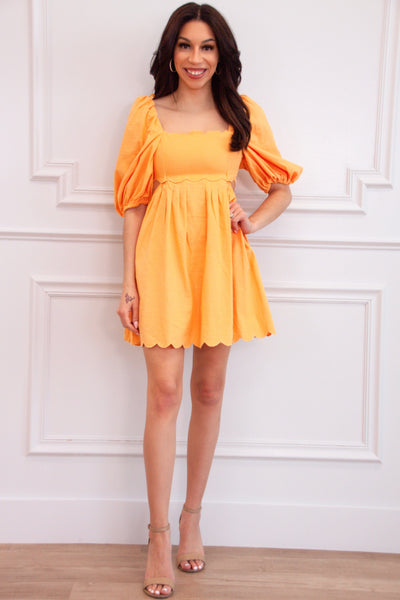 Sweet Scallops Cutout Babydoll Dress: Orange