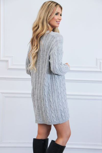 Autumn Comfort V Neck Sweater Dress: Heather Gray - Bella and Bloom Boutique