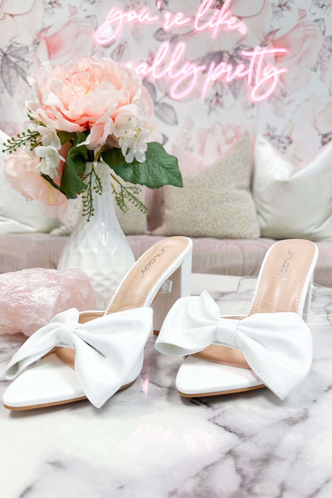 Christal Bow Heels: White - Bella and Bloom Boutique