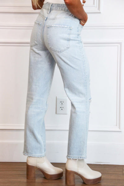 Dalton Distressed High Rise Straight Denim: Light Wash - Bella and Bloom Boutique