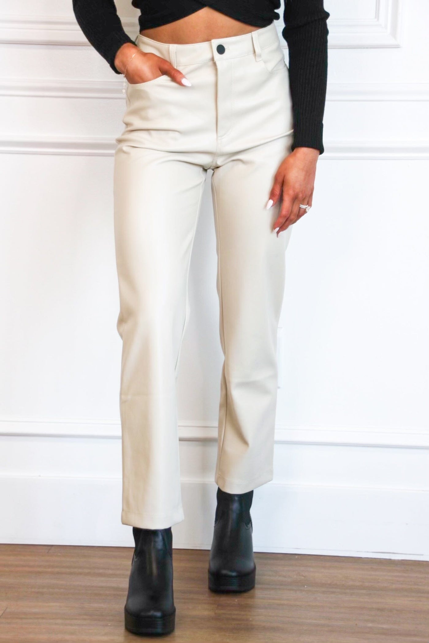 Manhatten Faux Leather Pants: Cream - Bella and Bloom Boutique