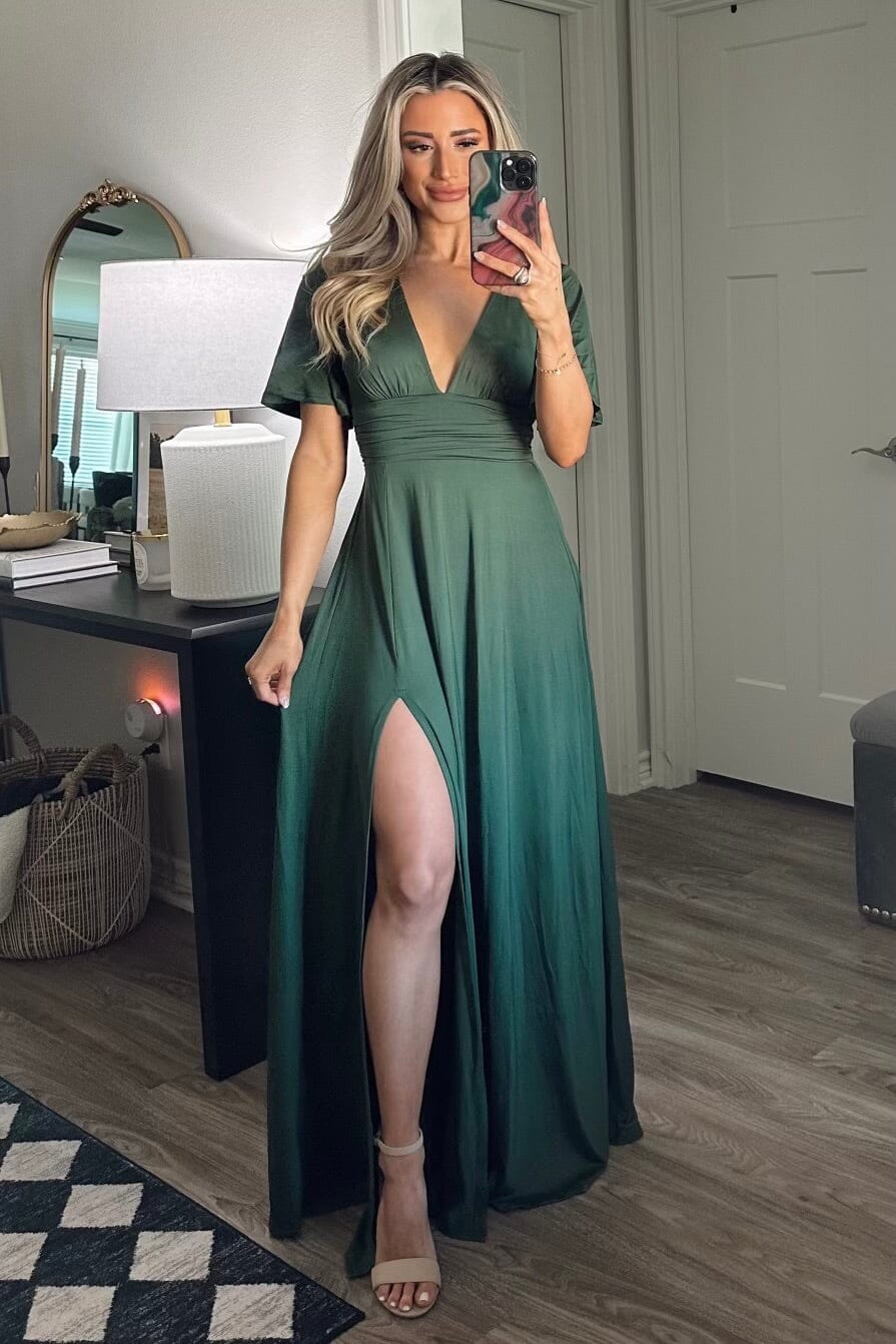 Simple Slit Maxi Dress: Hunter Green - Bella and Bloom Boutique