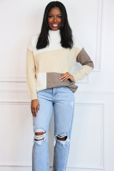 Born With It Colorblock Sweater: Cream Multi - Bella and Bloom Boutique