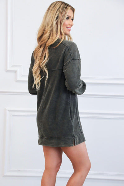 Casual Days Oversized Washed Sweatshirt Tunic Dress: Black - Bella and Bloom Boutique