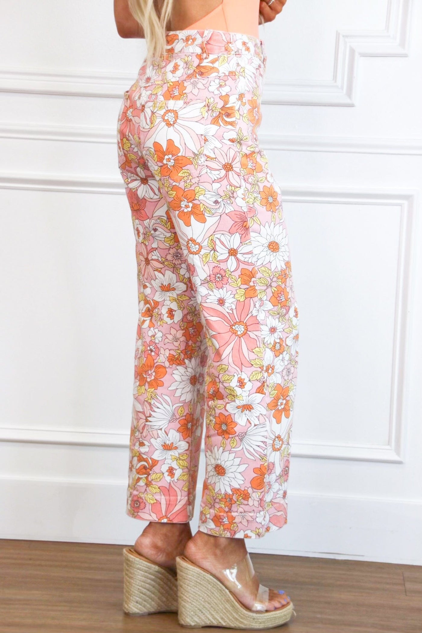 Floral Fantasy Pants: Apricot - Bella and Bloom Boutique