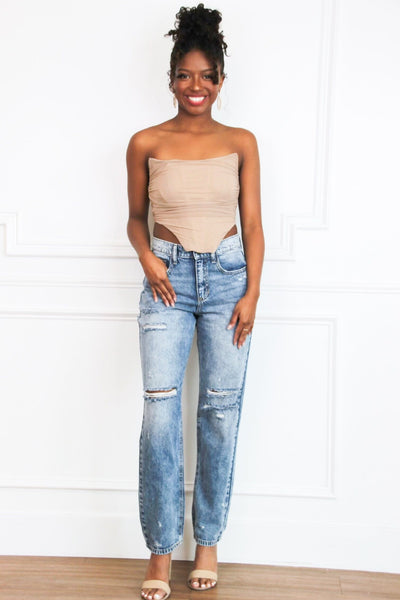 Cool Girl Bustier Crop Top: Taupe - Bella and Bloom Boutique