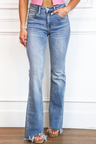 Rebecca Distressed Hem Denim: Medium Wash - Bella and Bloom Boutique