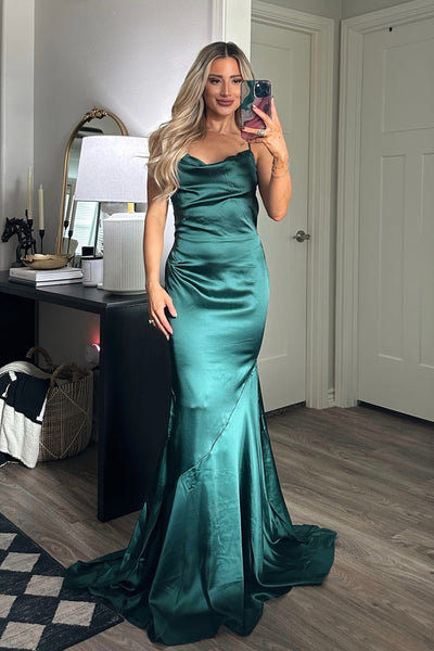 Ezra Cowl Back Satin Maxi Dress: Emerald - Bella and Bloom Boutique