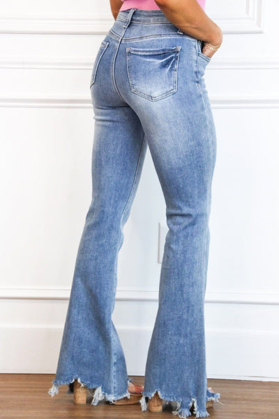 Rebecca Distressed Hem Denim: Medium Wash - Bella and Bloom Boutique