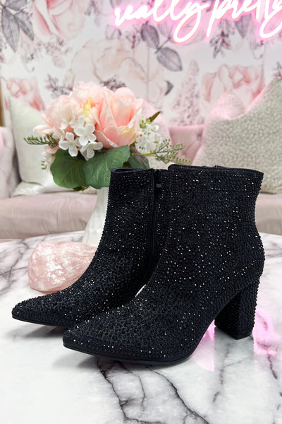 Taylor Sparkly Rhinestone Embellished Booties: Black - Bella and Bloom Boutique