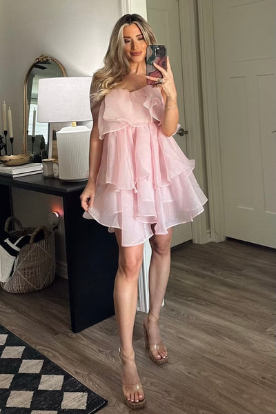 Constance Organza Tiered Ruffle Dress: Pale Blush - Bella and Bloom Boutique