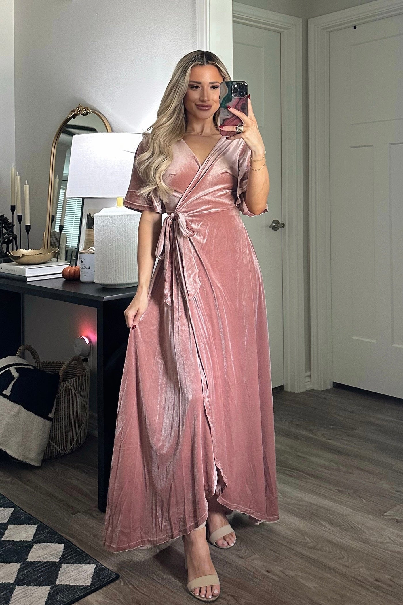 Winter Wonders Velvet Wrap Maxi Dress: Mauve