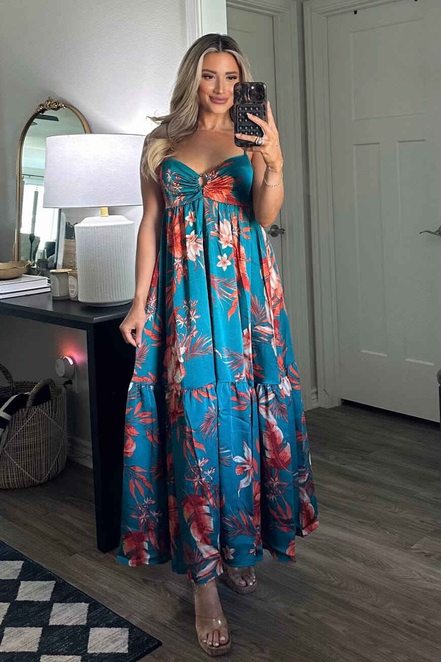 Maui Moves Floral Midi Dress: Teal Multi - Bella and Bloom Boutique