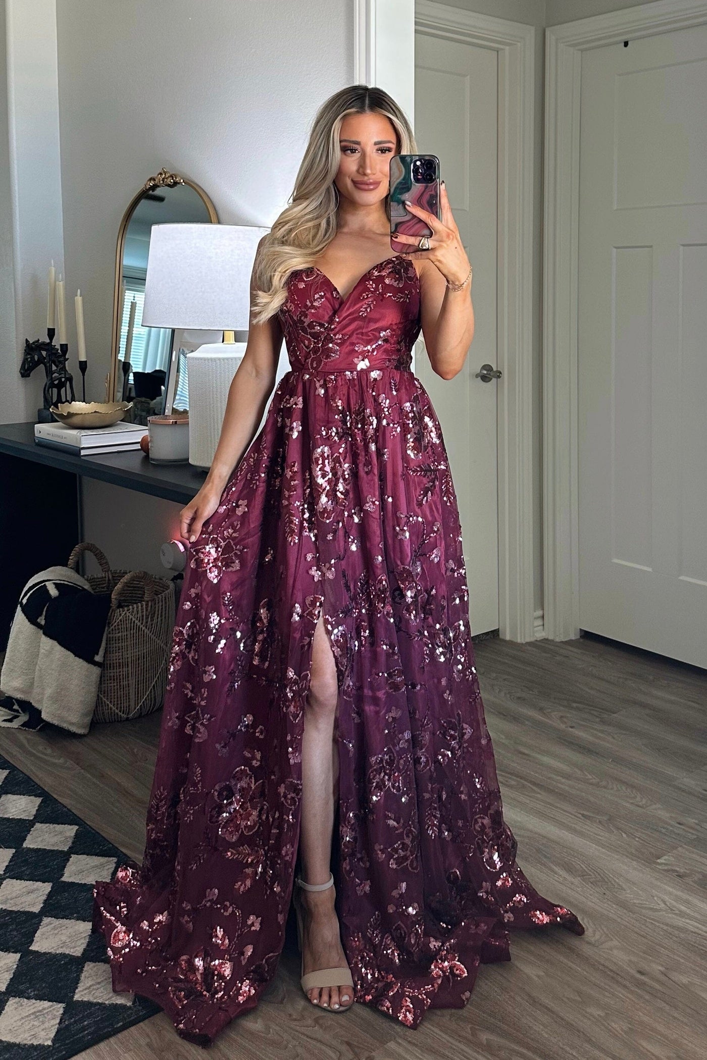 Maya Sequin Open Back Maxi Dress: Burgundy Maya Sequin Open Back Maxi Dress: Burgundy