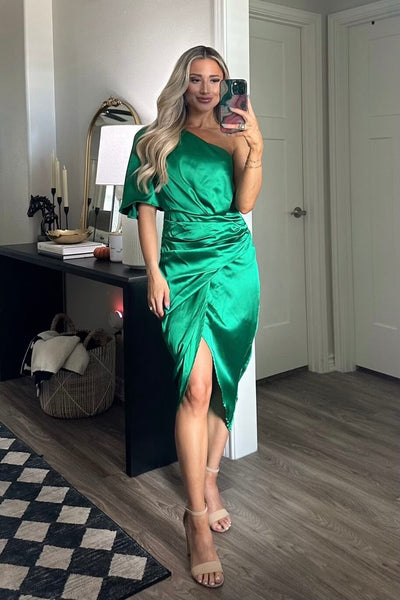 Back to You One Shoulder Midi Dress: Green - Bella and Bloom Boutique