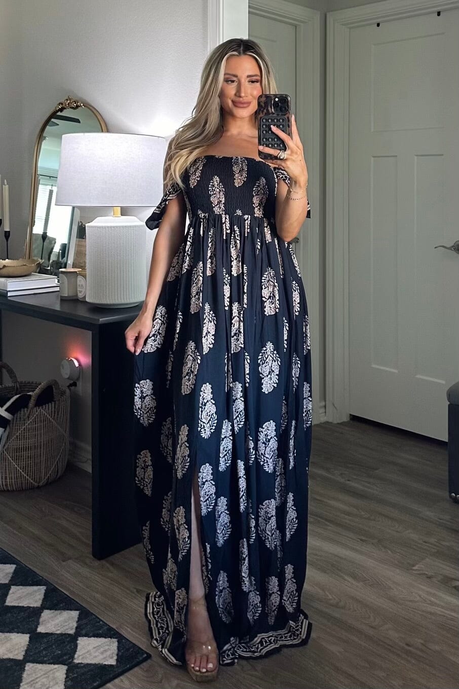 Sand in Your Toes Smocked Maxi Dress: Navy Multi - Bella and Bloom Boutique