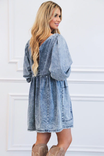 Cheyenne Babydoll Denim Dress: Blue - Bella and Bloom Boutique