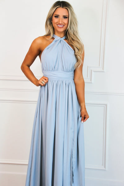 Overcome the Odds Wrap Maxi Dress: Light Blue - Bella and Bloom Boutique